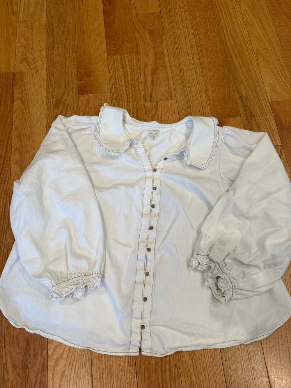 Pilcro White Ruffle-Collar Button-Front Blouse